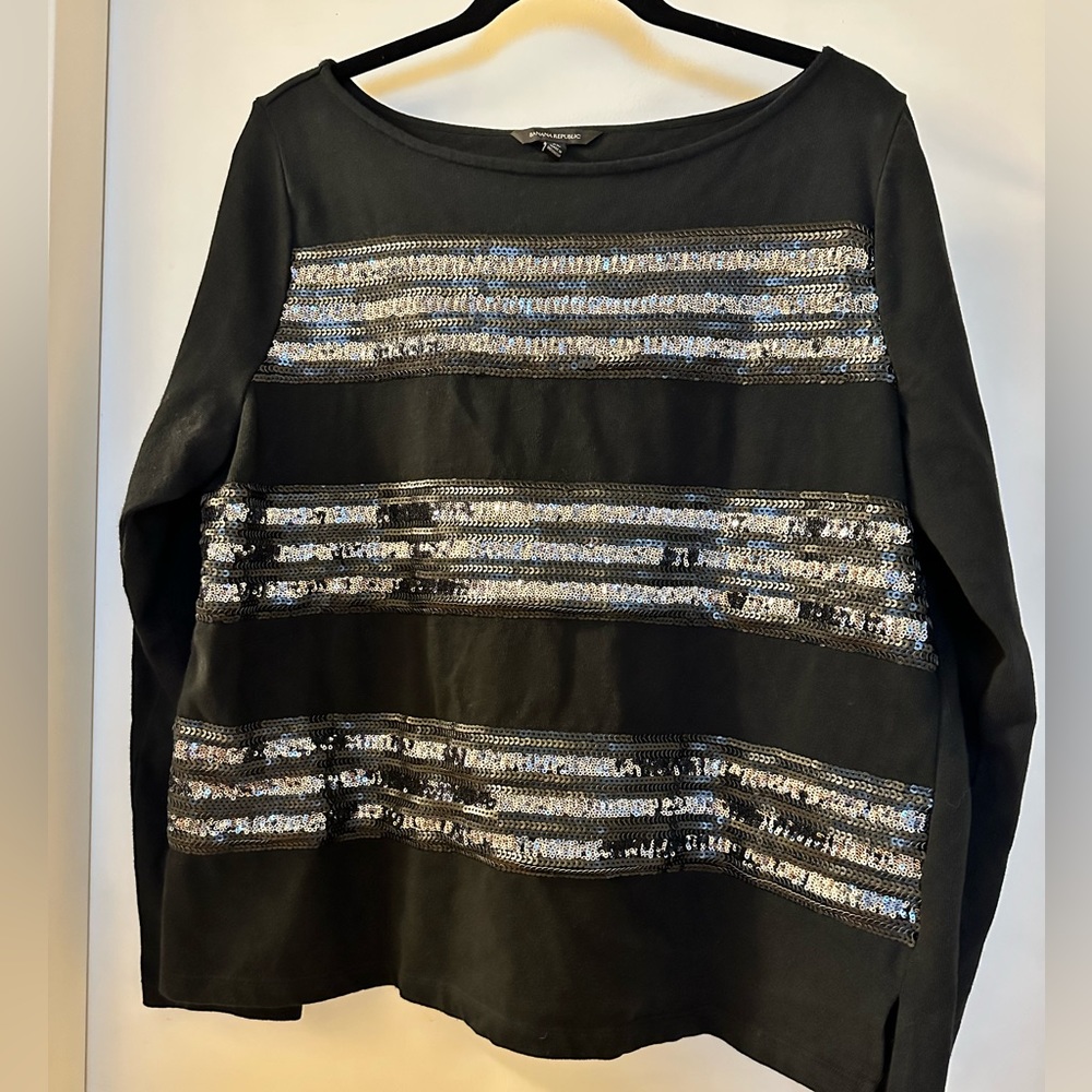 Banana Republic Navy Sweater With Sequin Stripes, XL✖️